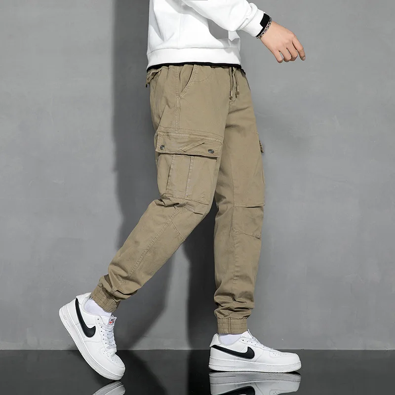 

Cotton overalls men's 2021 spring new youth trend Multi Pocket men's pants drawstring Leggings casual pants BF