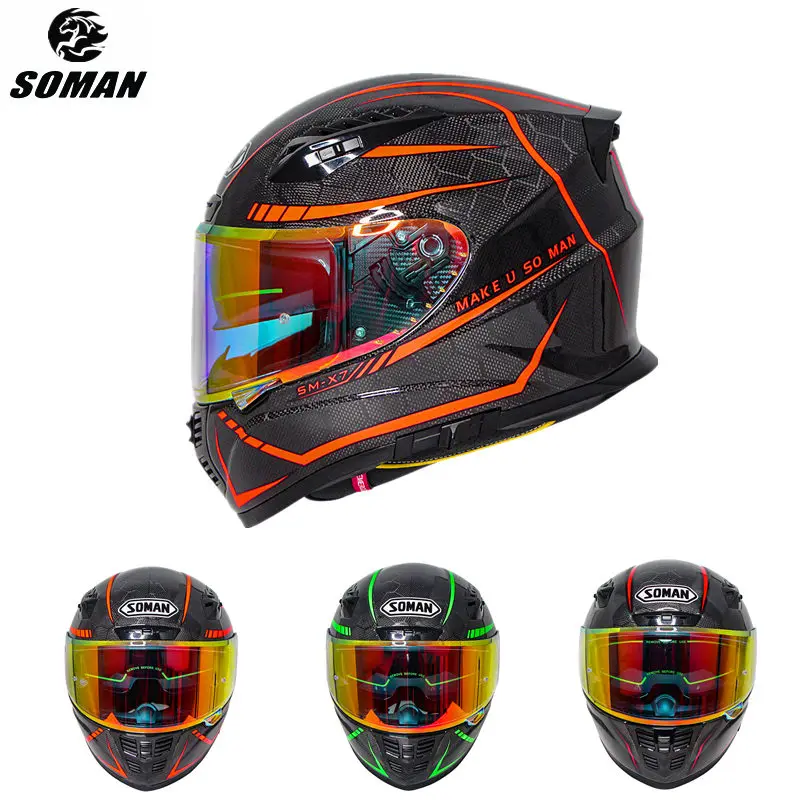 

ECE Approved Full Face Helmet Motorcycle 24k Super Carbon Fiber Casco Moto DOT Dual Visors Fluorescent Line Carbon Capacete
