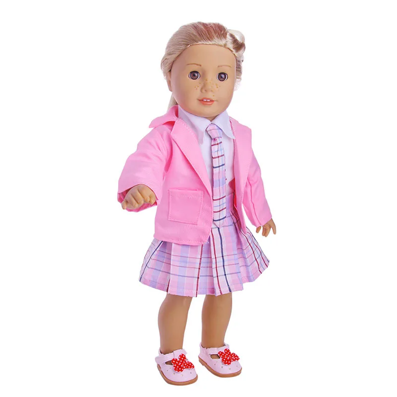 Pink Одежда для куклы 43 см для ухода за ребенком для мам, детские куклы, 4 предмета(рубашка+ юбка+ пальто+ галстук-бабочка), школа и офис застежки форма для 18 дюймов, принятые в США и детские Bew кукла - Цвет: Pink