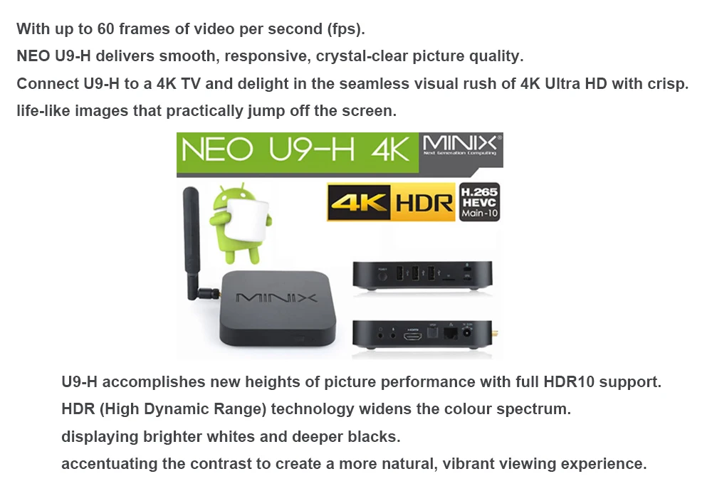 Procaja MINIX NEO U9-H Android 6,0 ТВ приставка Amlogic S912-H Восьмиядерный 2G 4K HDR wifi Смарт ТВ приставка