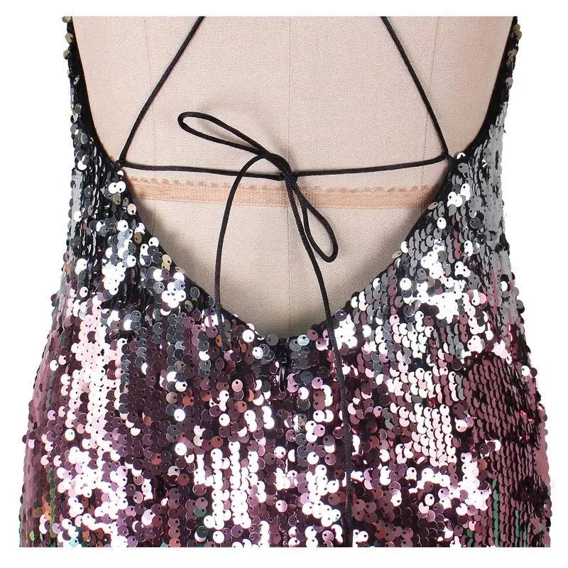 Радужное платье с блестками сексуальное Бандажное женское открытой спиной