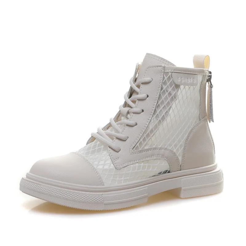 

2020 Summer Fashion Leather Martin Short Boots Flat Bottom Hollow Mesh Boots Casual Mesh Breathable Cool Boots 35-40