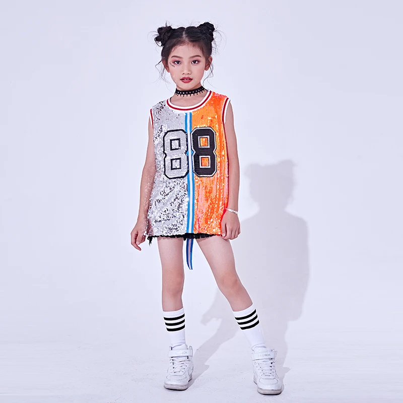 2020 танцевальные костюмы в стиле хип хоп детский жилет с блестками детское платье для сцены джаз Уличная