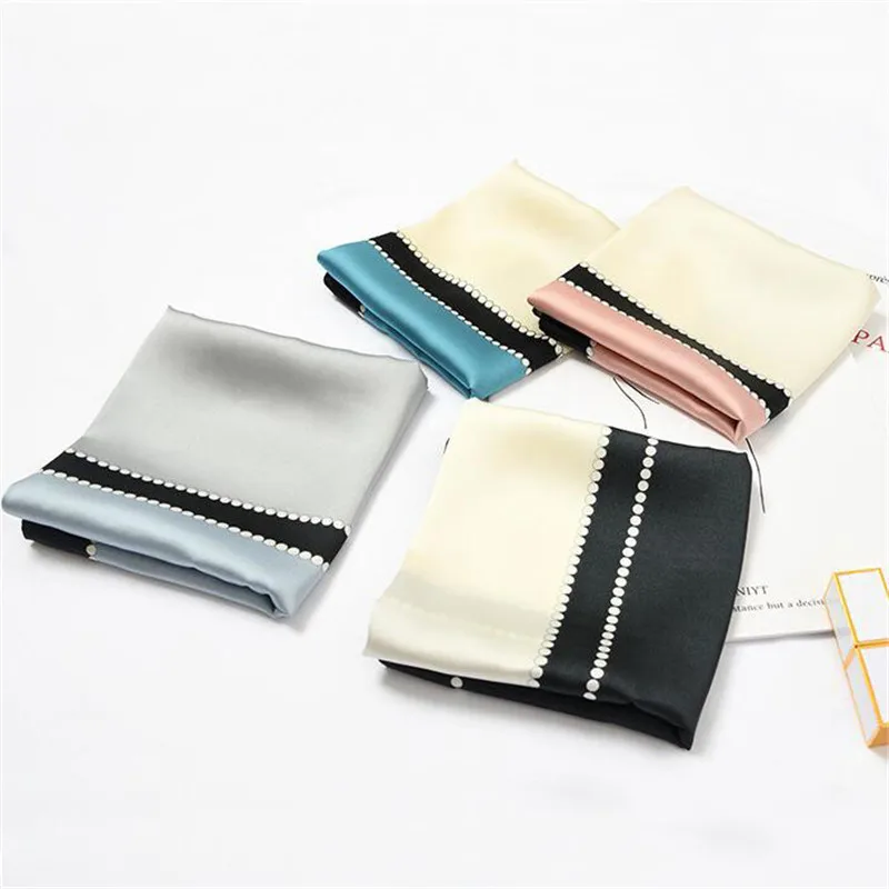 

60cm New Striped Plaid Casual Solid Color Women Luxury Brand Twill Silk Scarf Shawl Small Square Scarves Hijab Headband Neck Tie