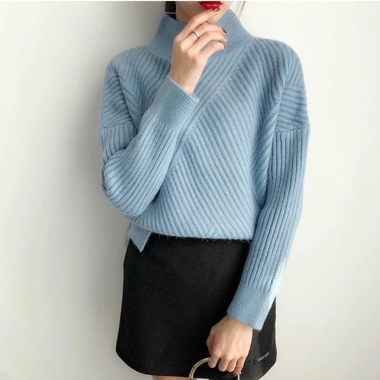 H.SA Women Winter Sweater Turtleneck Pullovers Vertical Solid Knit Pull Jumpers Beige Warm Thick Femme 2021 | Женская одежда