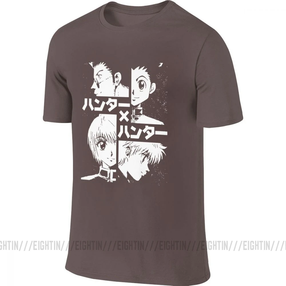 Hisoka Hunter X Hunter, Мужская футболка, хлопок, круглый вырез, Killua Hxh, аниме, спереди, сзади, две стороны, футболка, короткий рукав - Цвет: Коричневый