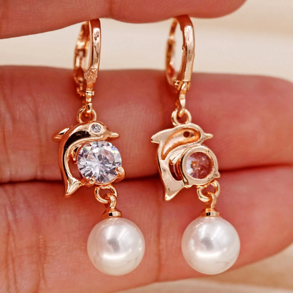 Модные жемчужные серьги в Висячие для женщин с золотым наполнителем из циркония
