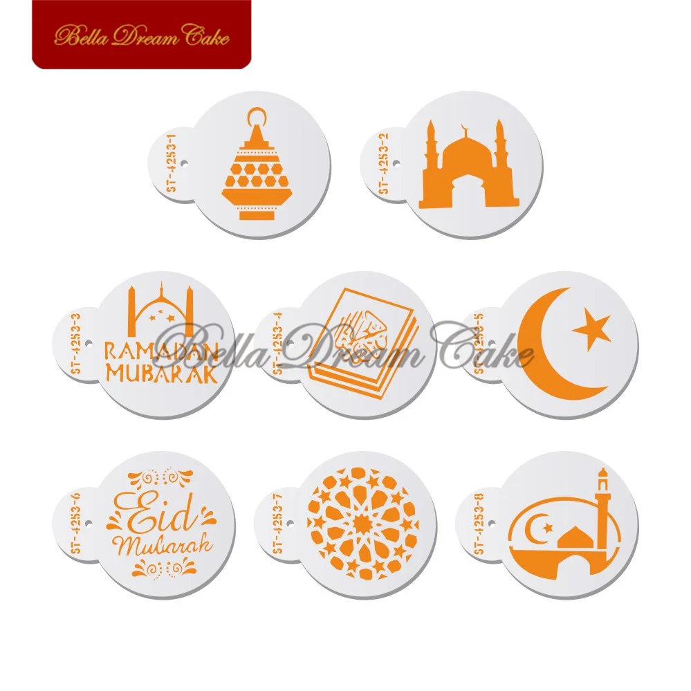 

8 шт./компл. Eid Mubarak дизайнерский трафарет для торта для домашних животных DIY Ручная работа шаблон для рисования форма для кофе инструменты дл...