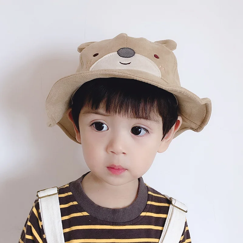 

Autumn Children Warmer Hat Cute Leisure Toddler Embroidery Print Bucket Hats With Ear Design Caps Reversible Sun Baby Hats