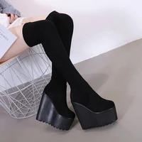 long boots womens knee 17cm new high tube slope heel thin long tube net red spring 2021 platform boots gothic