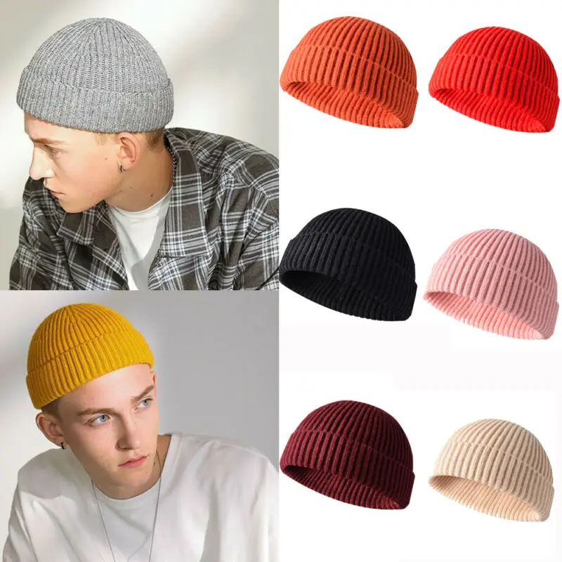 

Knitted Hats For Women Skullcap Men Beanie Hat Winter Retro Brimless Baggy Melon Cap Hi pop Fisherman Beanies Hats Men