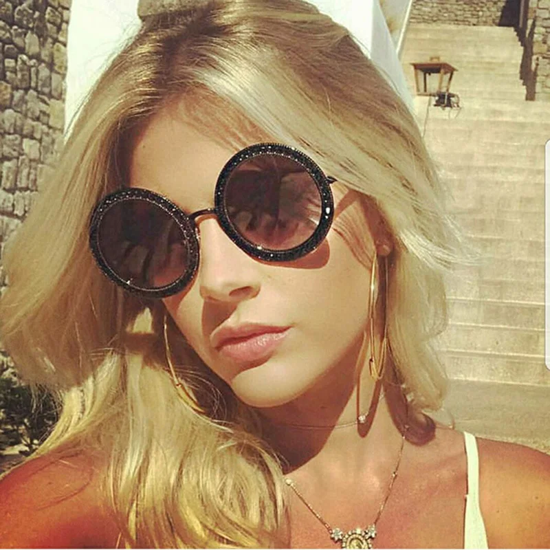 

MIZHO Original Brand Celebrity Sunglasses Women Rhinestone Crystal Trendy Retro Full Star UV400 Sun Glasses Round Prom festival