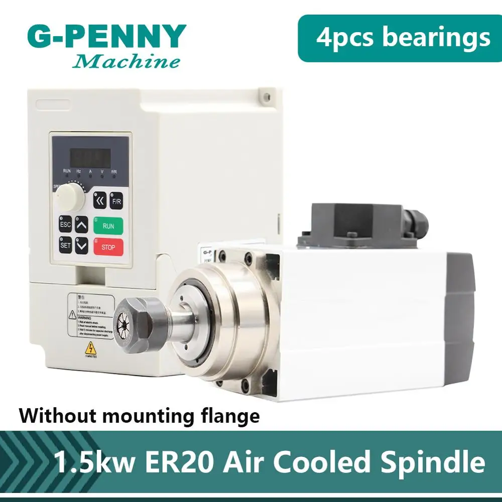 

CNC Spindle Motor 110v 220v 380v 1.5kw ER20 Air Cooled Square Spindle without flange air cooling 4pcs bearings 18000rpm