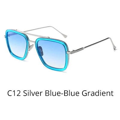 Silver Blue-Blue Tony Stark, солнцезащитное стекло, es, для мужчин, Ретро стиль, мужское стекло es iron man, 3 солнцезащитных стекла, желтый, красный, оттенков, мужские очки W66218 - Цвет линз: Silver Blue-Blue