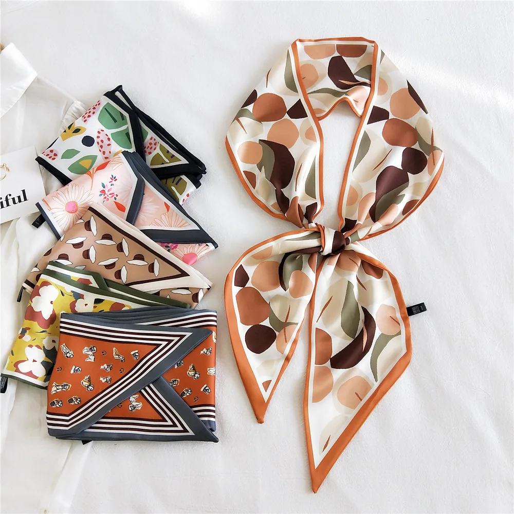 

Clover print Silk Scarf Designer Women Head Bandage Flower Collar neckchief