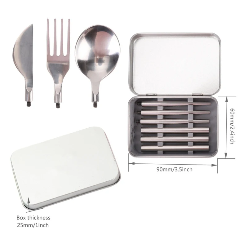 

304 Pocket Size Foldable Reusable Stainless Steel Cutlery Spoon Tableware 3-in-1 Set