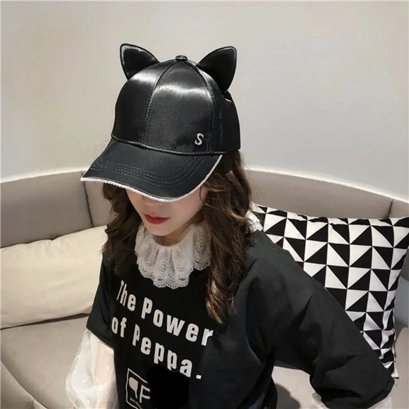 Модная женская Регулируемая однотонная Кепка с кошачьими ушками милая кепка со