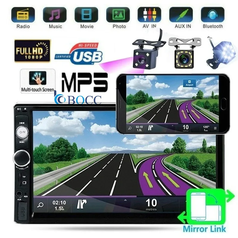 Автомагнитола 2 Din Mp5 плеер Bluetooth Mirrorlink для Iphone/Android Сенсорный экран Авторадио