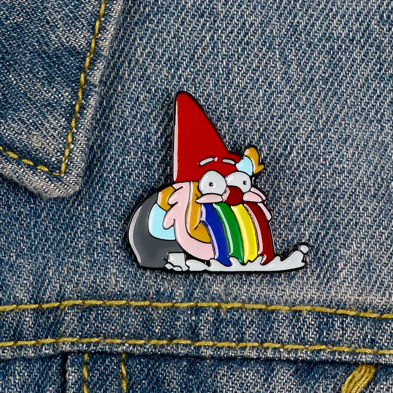 

Cute little old man Vomiting Rainbow Pins Fun Lovely Enamel Metal Pins Brooches Badges Lapel Clothes Pins Women Jewelry Gifts
