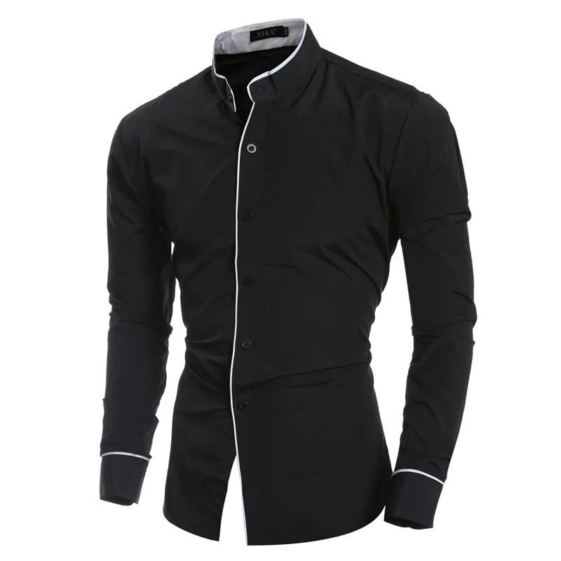 

Branded Luxury Men's Shirts Clothing Stylish Casual Stand Collar Fashion Long Sleeve Shirt Solid Slim Fit Social Dress Man Shirt