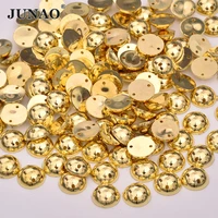 junao 500pcs 10mm round shape gold sewn rhinestones flat back crystal stone sewing metal buttons acrylic strass for clothing
