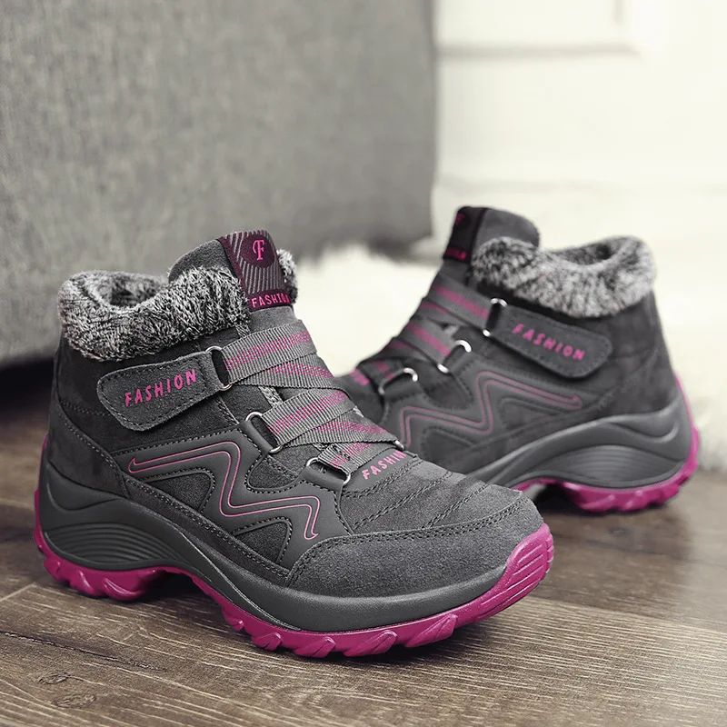 

Женские ботинки на плоской подошве, зимние теплые бархатные ботинки для снежной погоды, уличная хлопковая обувь с высоким берцем, спортивна...