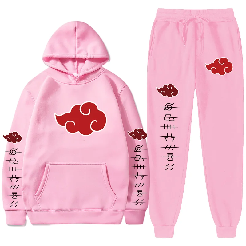 

Толстовка с капюшоном и штаны для мужчин и женщин, комплект из 2 предметов, пуловер с принтом облачных символов и японских аниме, свитшот, ули...