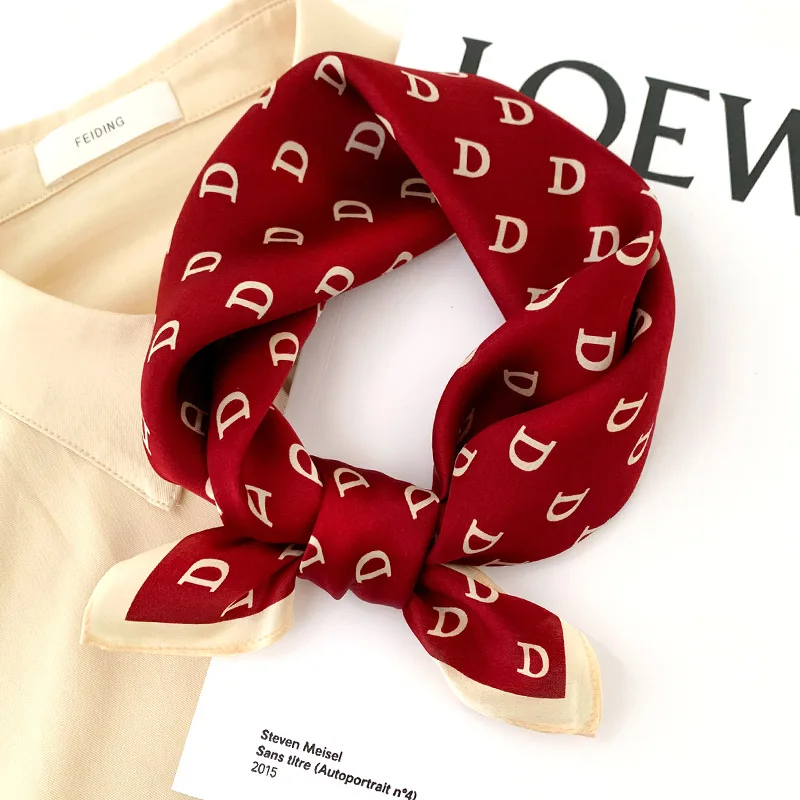 

Women Natural Silk Square Scarf Print Headband Elegant Office Lady Tie Noble Female Handbag Decoration Beautiful Gift 53x53cm