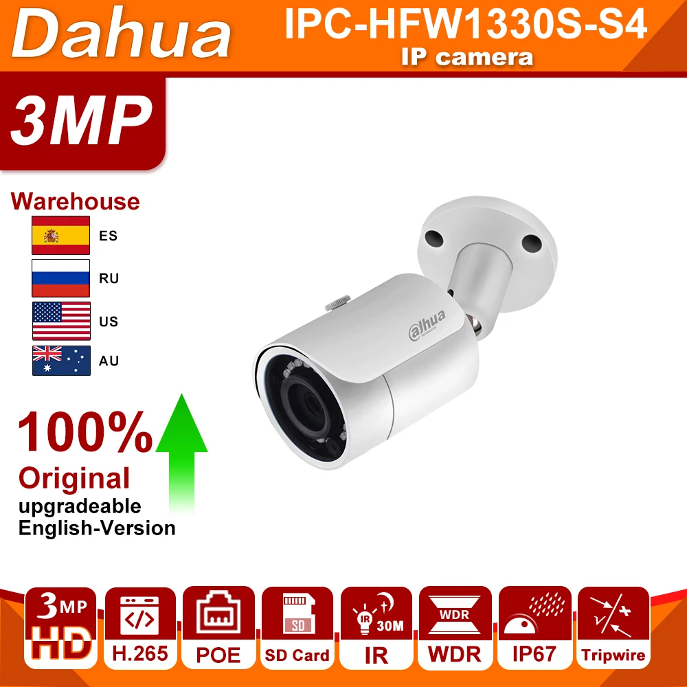 DaHua оригинальный IPC HFW1330S S4 3MP POE 30 м IR IP67 SD слот для карты смарт BLC HLC DWDR Мини Пуля IP