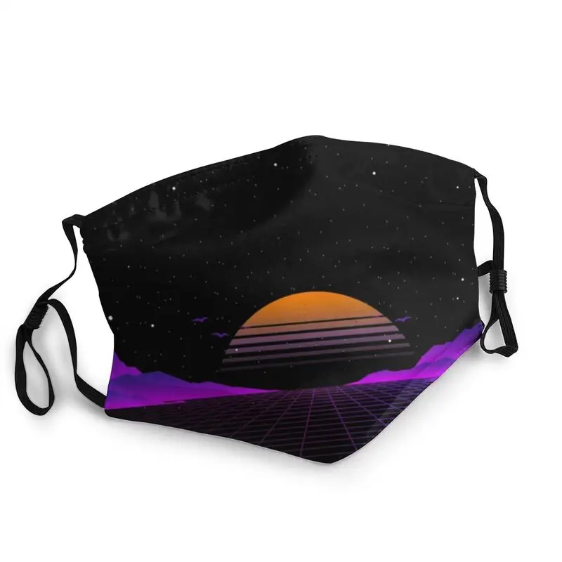 

Vaporwave Outrun Sunset Reusable Unisex Adult Face Mask 80s Retro Japanese Aesthetic Protection Cover Respirator Mouth Muffle