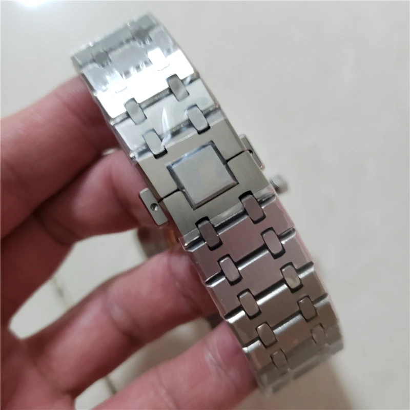 

Men Watch Automatic GMT Self Wind Mechanical Black Silver Stainless Steel Blue Dial Sapphire Crystal Transparent Back Wristwatch