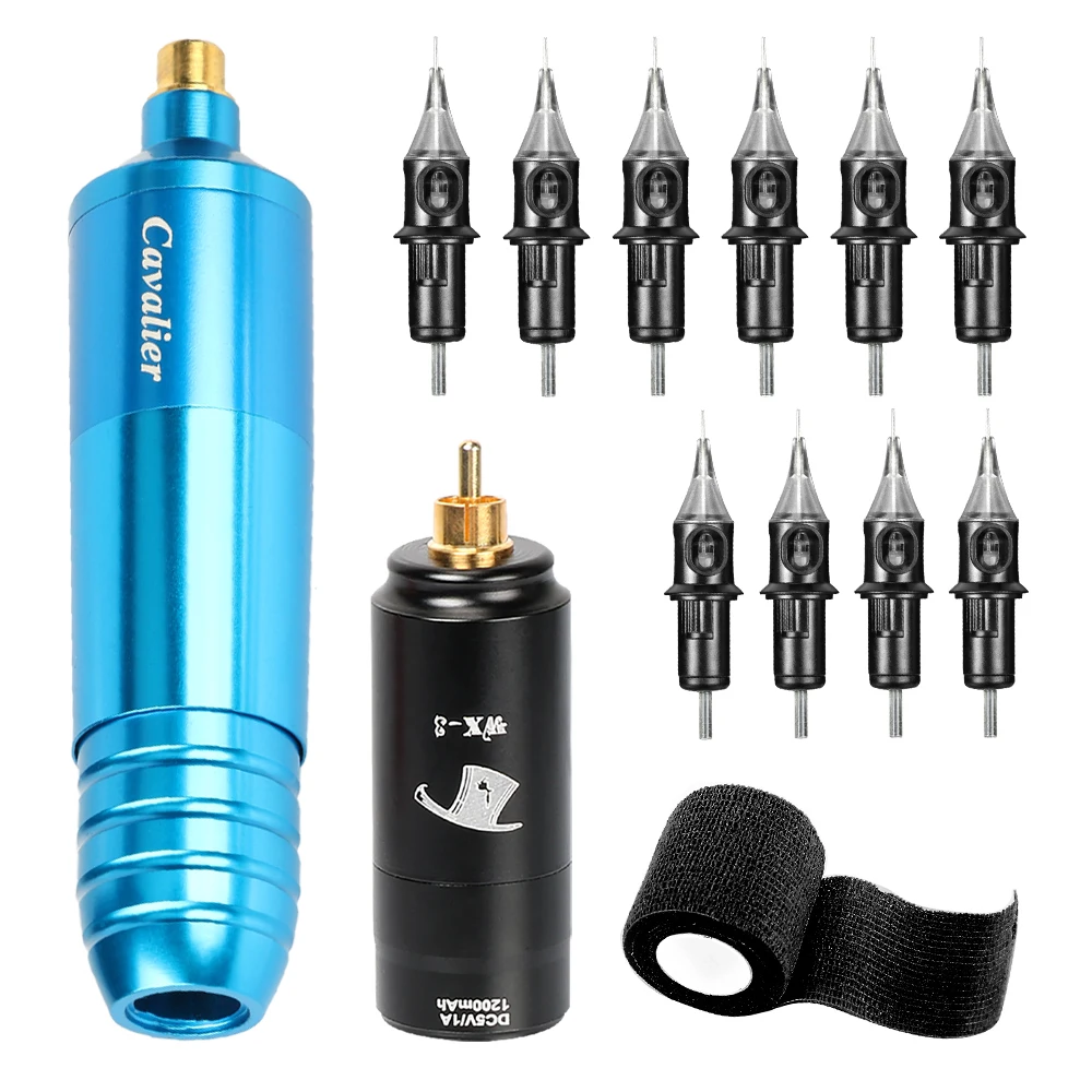 

Wireless Tattoo Pen Kit Quietest Machine Battery Power Supply 12V High Quality Speed RCA Jack With Tattoo Cartridge Needle