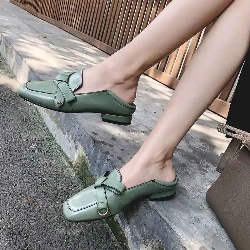 

KemeKiss Ladies Bowtie Genuine Leather Pumps Square Toe Office Work Party Wedding Shoes Women Slip On Spring Pumps Size 33-43