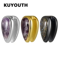 kuyouth stylish stainless steel water drop shape stone ear weight stretchers fashion body jewelry earring piercing gauges 2pcs