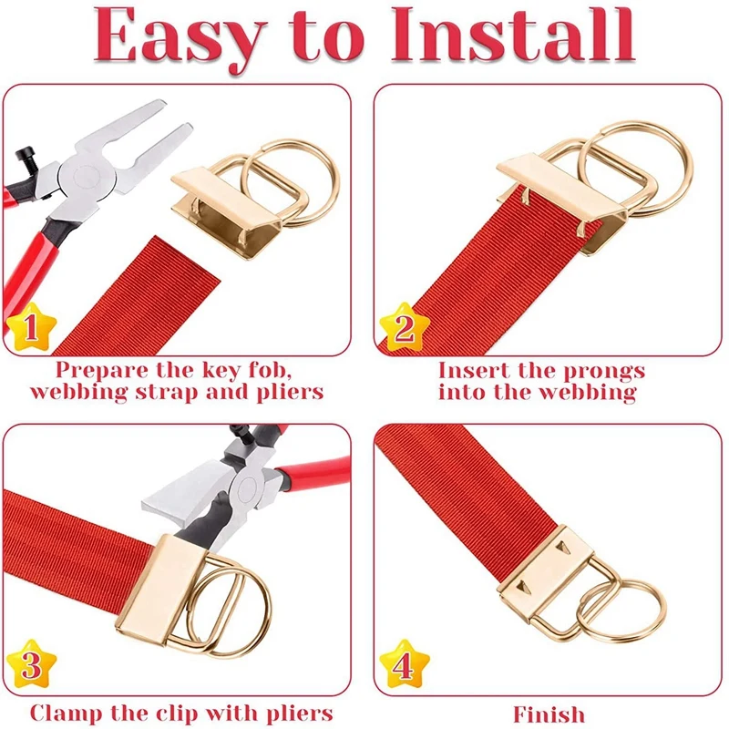 

Key Fob Hardware, 50PCS 1 Inch Lanyard Keychain Hardware with Pliers Tool for Keychain Clamp Hardware Supplies