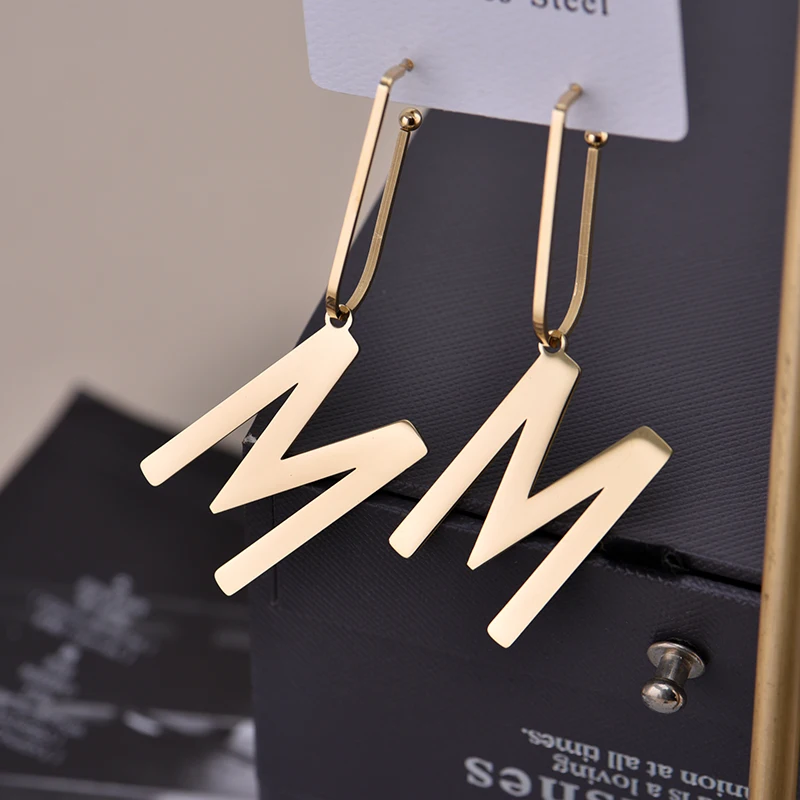 

316L stainless steel European and American letters M exaggerated fashion temperament female personality web celebrity earring