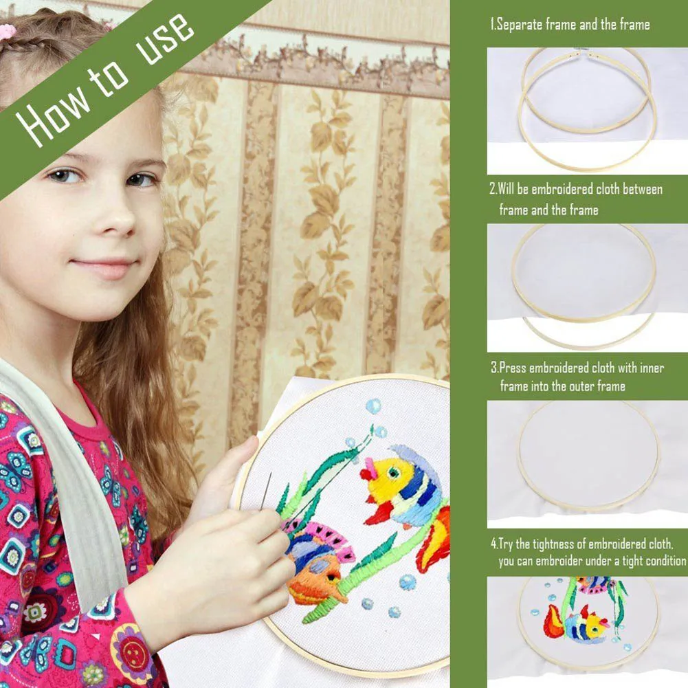 

5 Pcs Round Embroidery Hoop Set Bamboo Circle Cross Stitch Hoop Ring THIN889