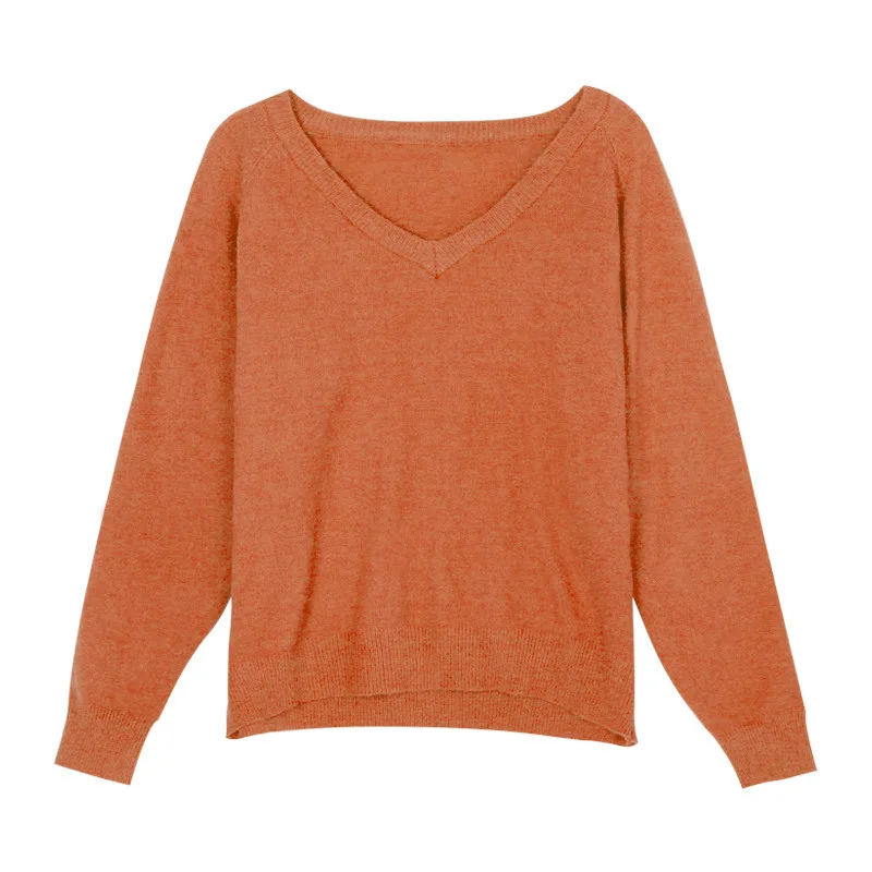 

Pure color v-neck turtleneck sweater female within 2021 spring han edition loosely contracted by long sleeve top