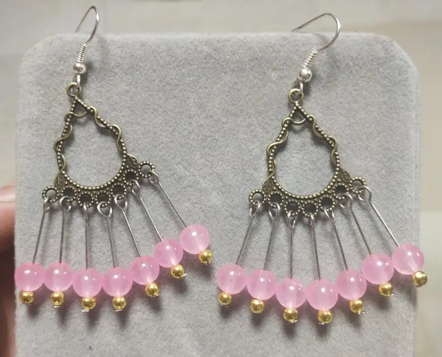 DYY + Бесплатная доставка подлинные круглые серьги с розовыми нефритовыми