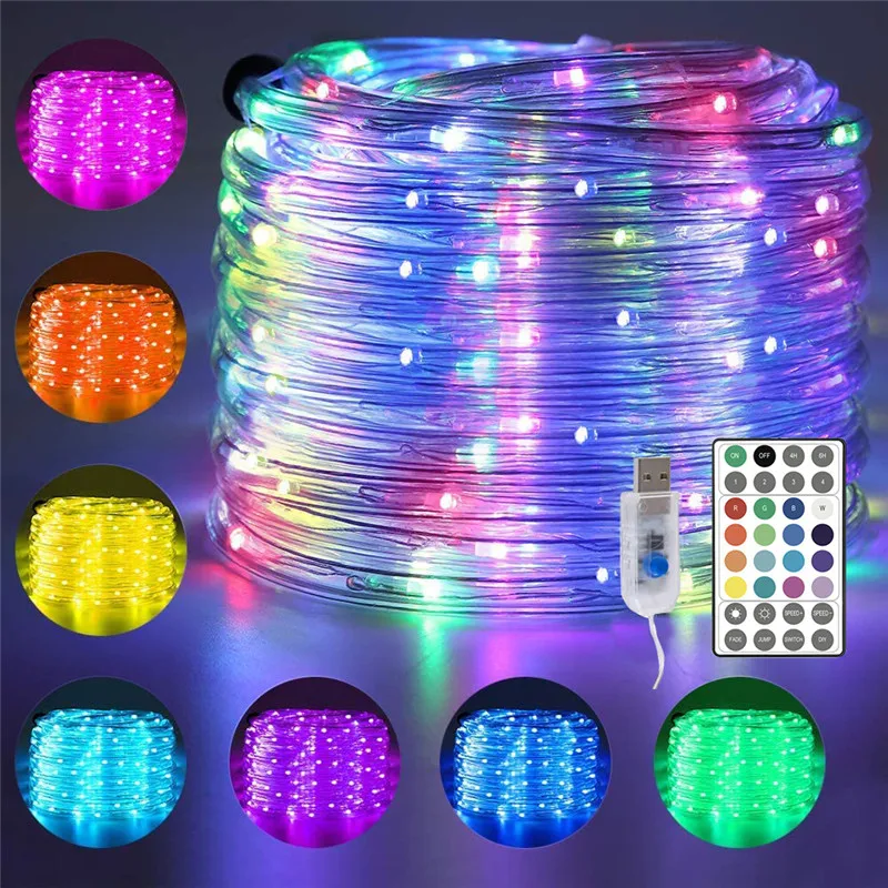 

LED Rope Lights 16 Colors 32 Keys Remote Control LED Rainbow Tube Rope Led Strip Christmas Light Holiday Decoration Lights IP65