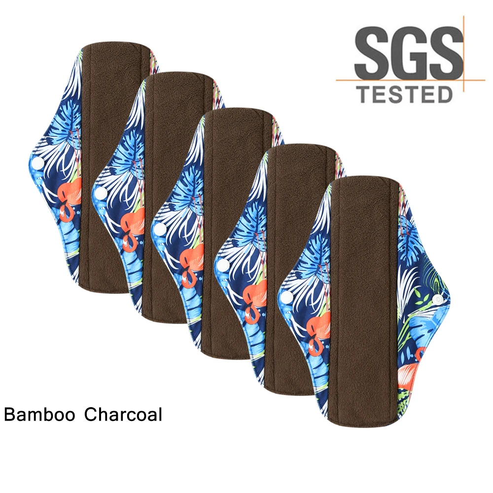 

Charcoal Bamboo Mama Cloth Menstrual Pads Reusable Sanitary Napkins Waterproof Panty Liners Support & Incontinence Pads 5Pack