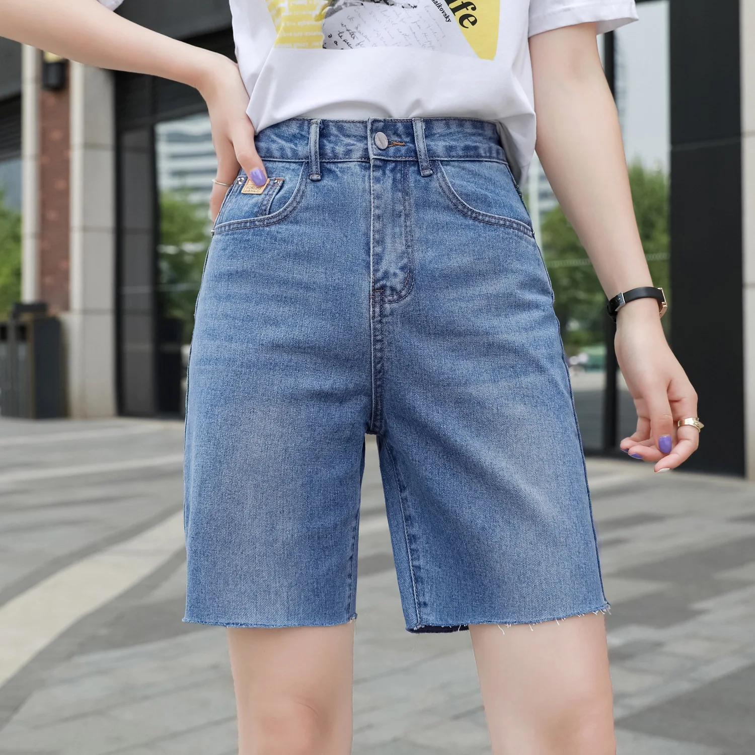 

High Waist Slim Bermuda Plus Size Woman New Fashion Tassel Tight Five-point Denim Shorts Washed Sexy Female summer