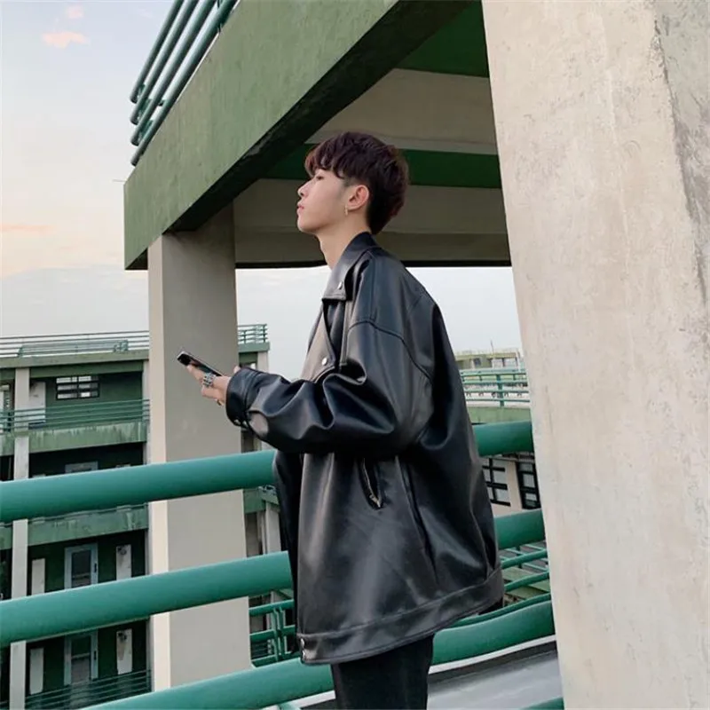 

Leather Jacket Women 2021 Spring Autumn New Korean Fashion Couples Clothing Motorcycle Thicken Loose Leather Coat Female JD1323