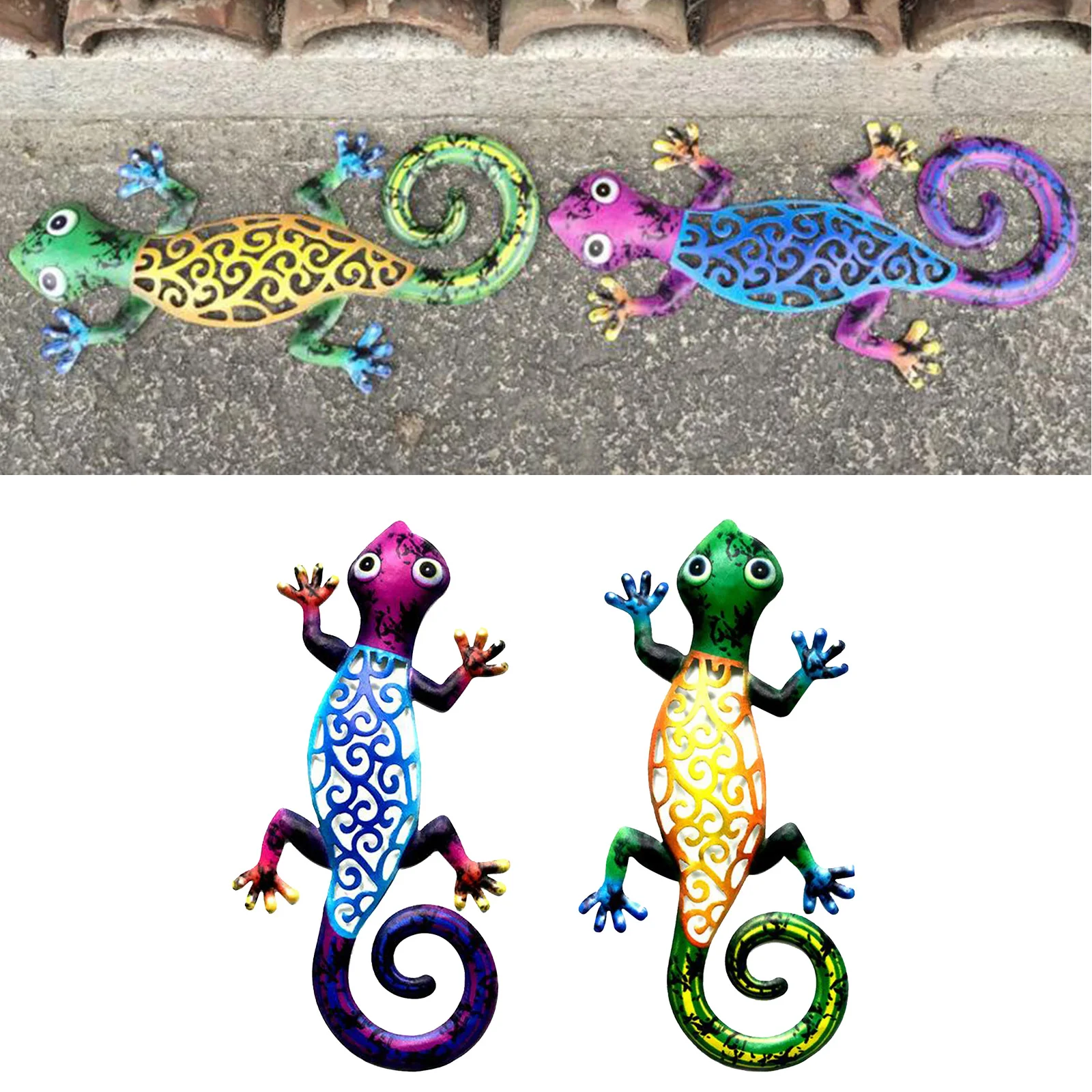 

Iron Art Gecko Ornaments Outdoor Metal Lizard Art ing Sculpture for Patio