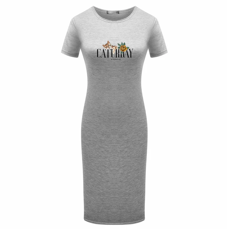 

Woman Summer Dress Cotton Party Dresses With Short Sleeve O-Neck Women Vestidos Pencil Robe Femme 5 Color