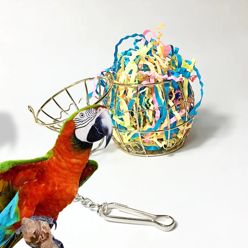 

2021 New Bird Shredder Toys Stainless Steel Cage Paper Foraging Parrot Vegetable Millet Basket Cockatiel Conure Relieve Boredom