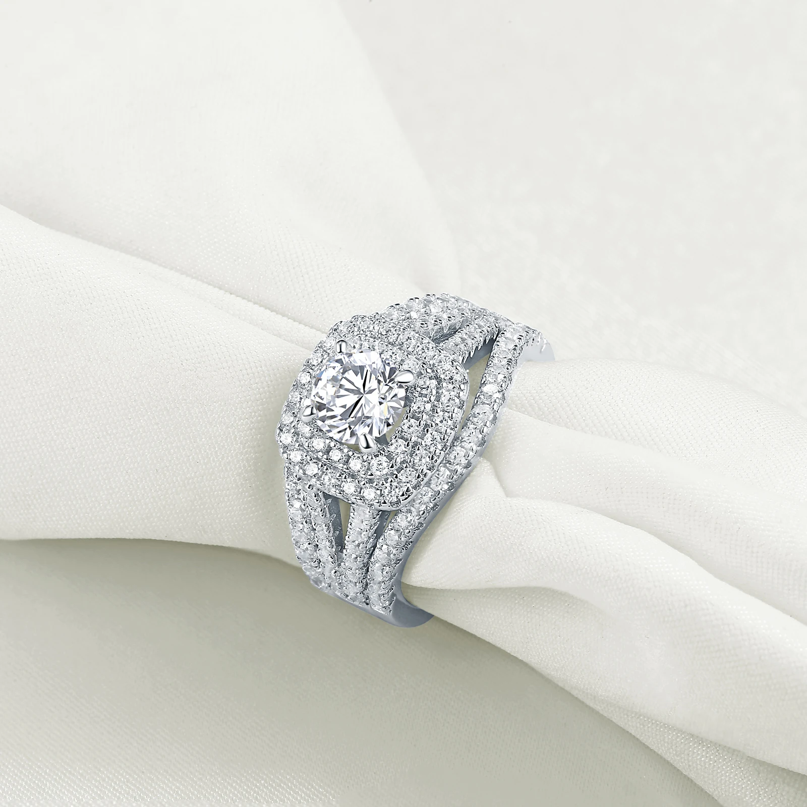 Newshe 3 шт. 925 пробы серебряные обручальные кольца для женщин 2 Ct AAA CZ Синие боковые камни классические ювелирные изделия обручальное кольцо набор