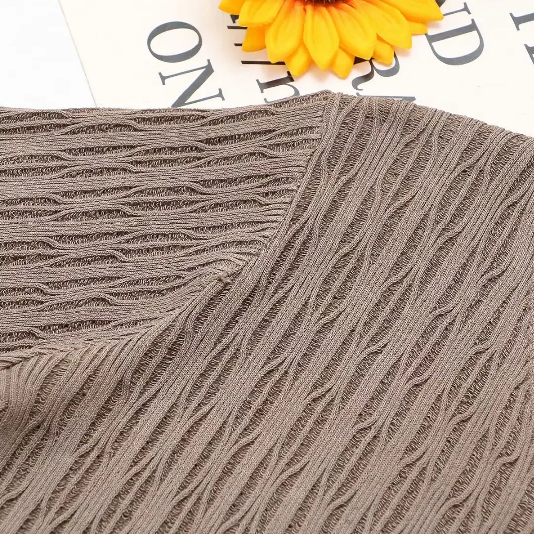 

Plus size V-neck hollow out Ice silk knitted ladies t shirts 2021 new Women's summer short sleeve tshirts black brown tee shirts