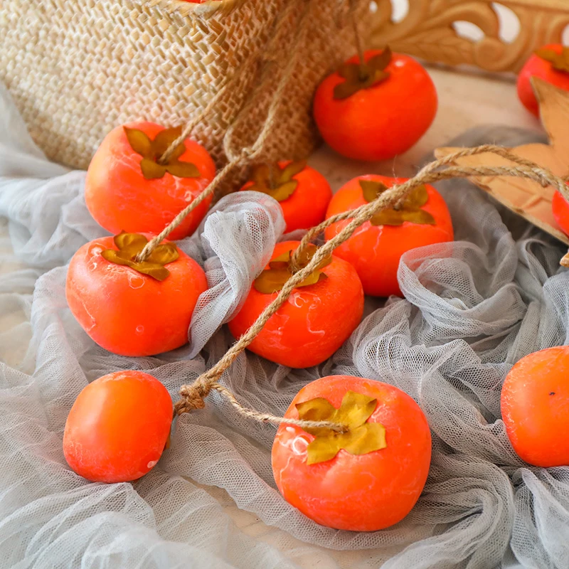 

Artificial Fake Flower Hanging Persimmon Fruit Set Vine Rattan Decoration Plant Wedding Home for Garden