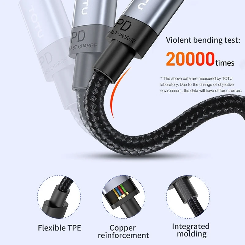

TOTU Type C to Lightning Interface Fast Charging Cable for iPhone X XS 8 Plus 11 Pro Xiaomi Redmi Huawei PD Quick Charging Cable